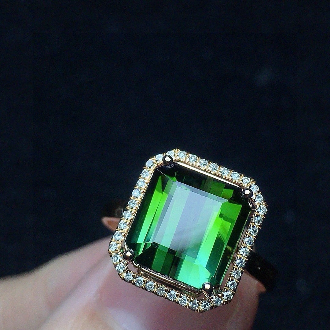 14k Gold 4.13 Ct Natural Tourmaline & Diamond Ring - 3