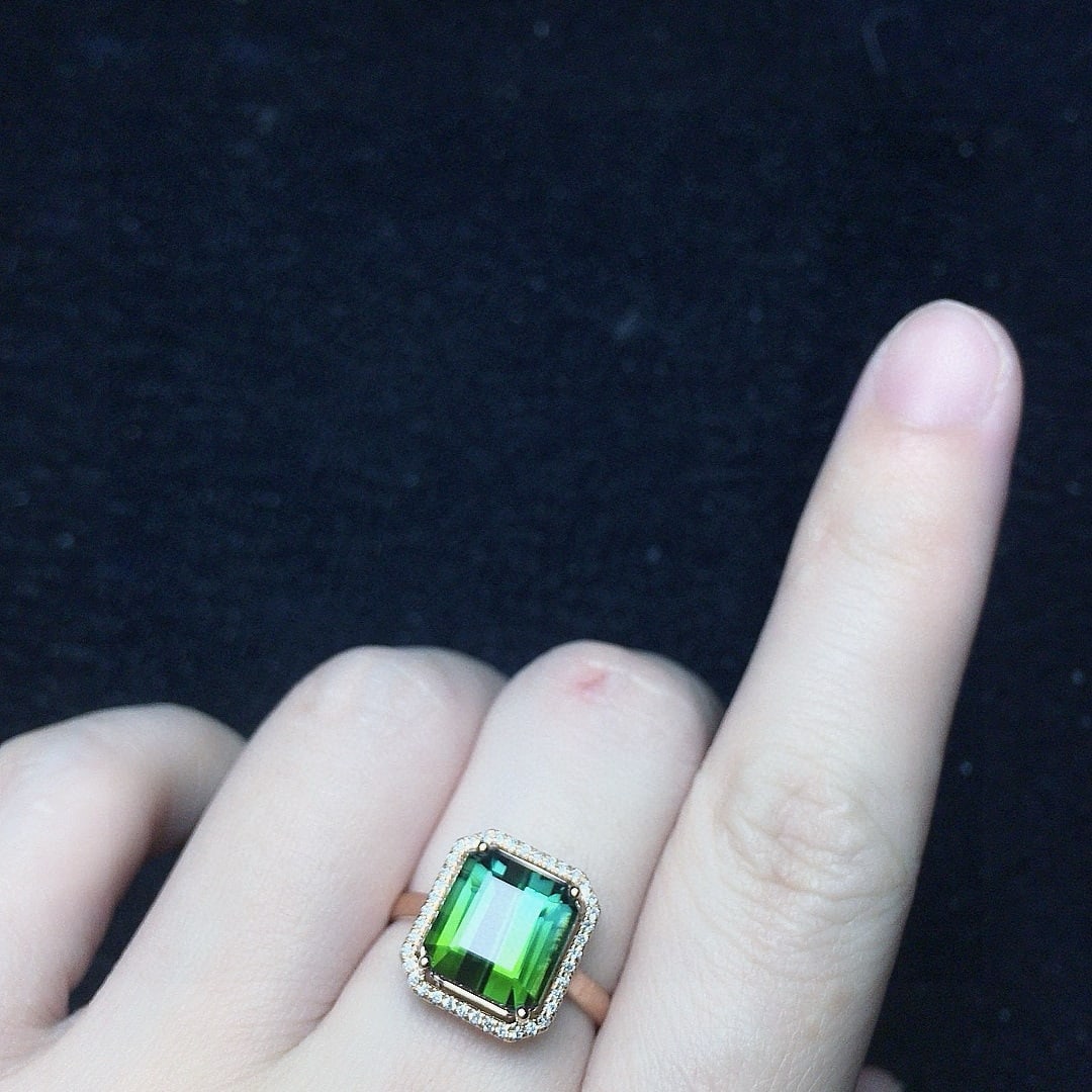 14k Gold 4.13 Ct Natural Tourmaline & Diamond Ring - 4