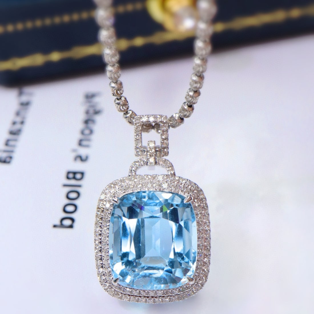 14k Gold 5.15 Ctw Natural Aquamarine & Diamond Pendant( Without Chain ) - 3