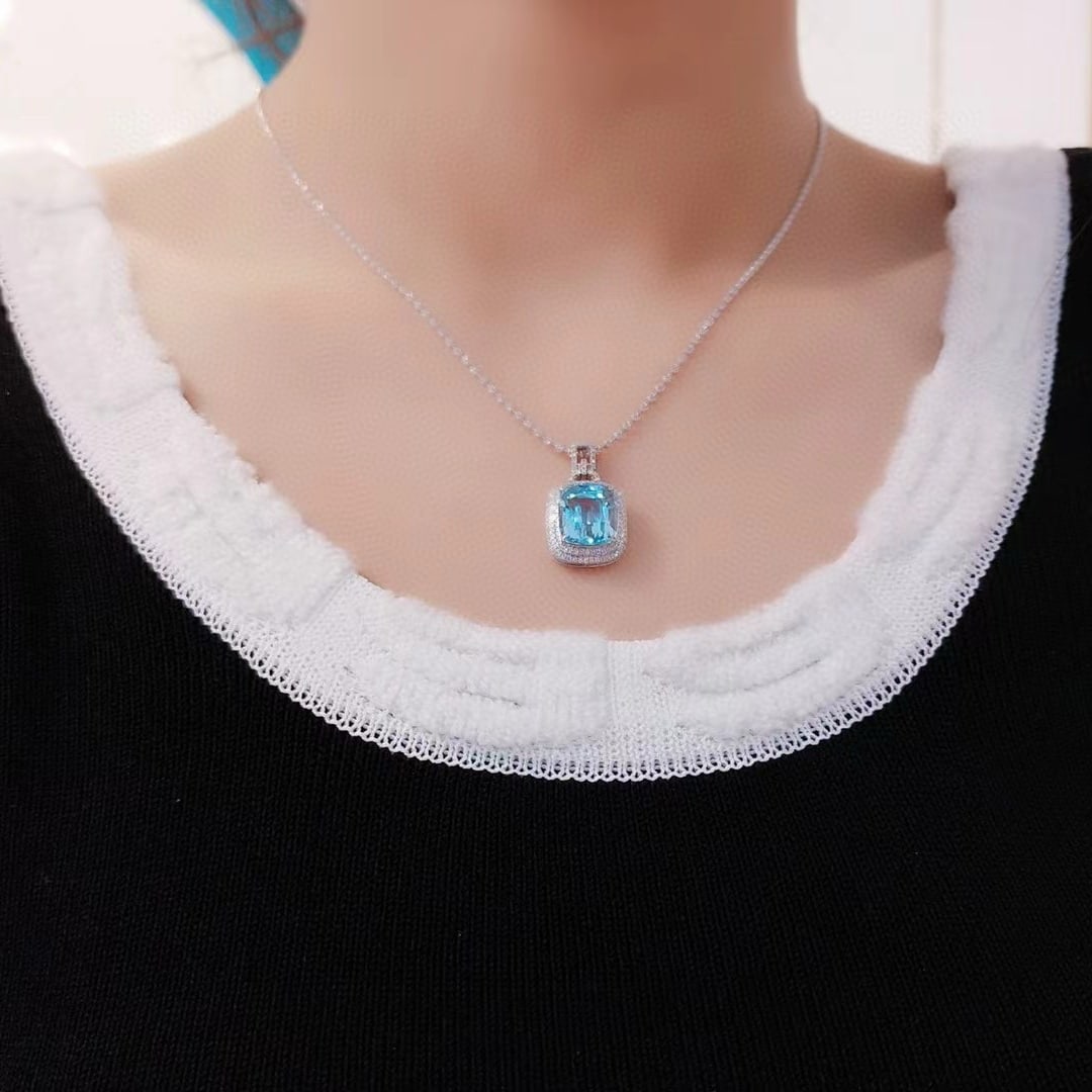 14k Gold 5.15 Ctw Natural Aquamarine & Diamond Pendant( Without Chain ) - 4