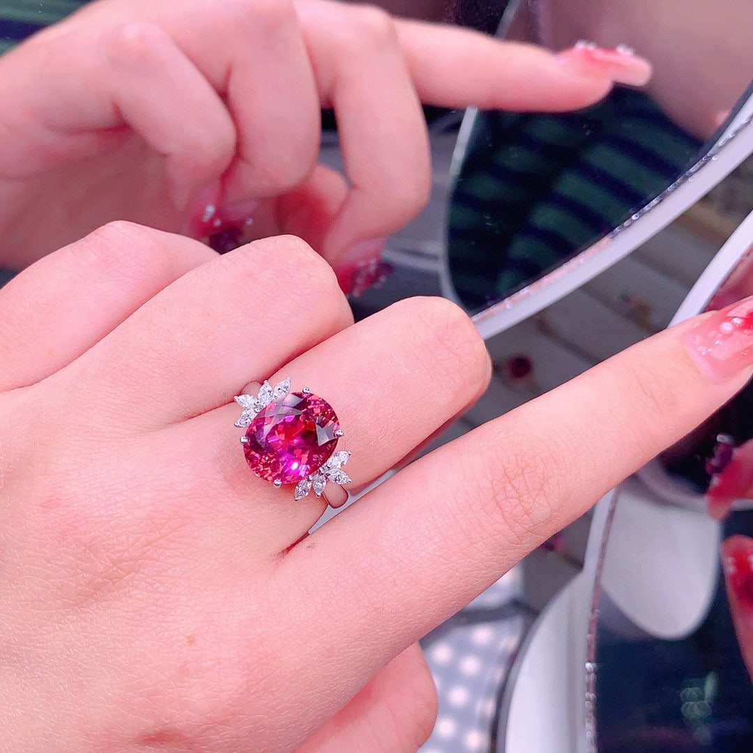 14k Gold 6.3 Ct Natural Tourmaline & Diamond Ring - 5