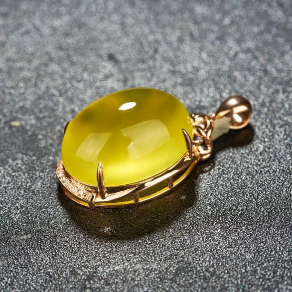 14k Gold 23.7 Ct Natural Prehnite & Diamond Pendant( Without Chain ) - 4