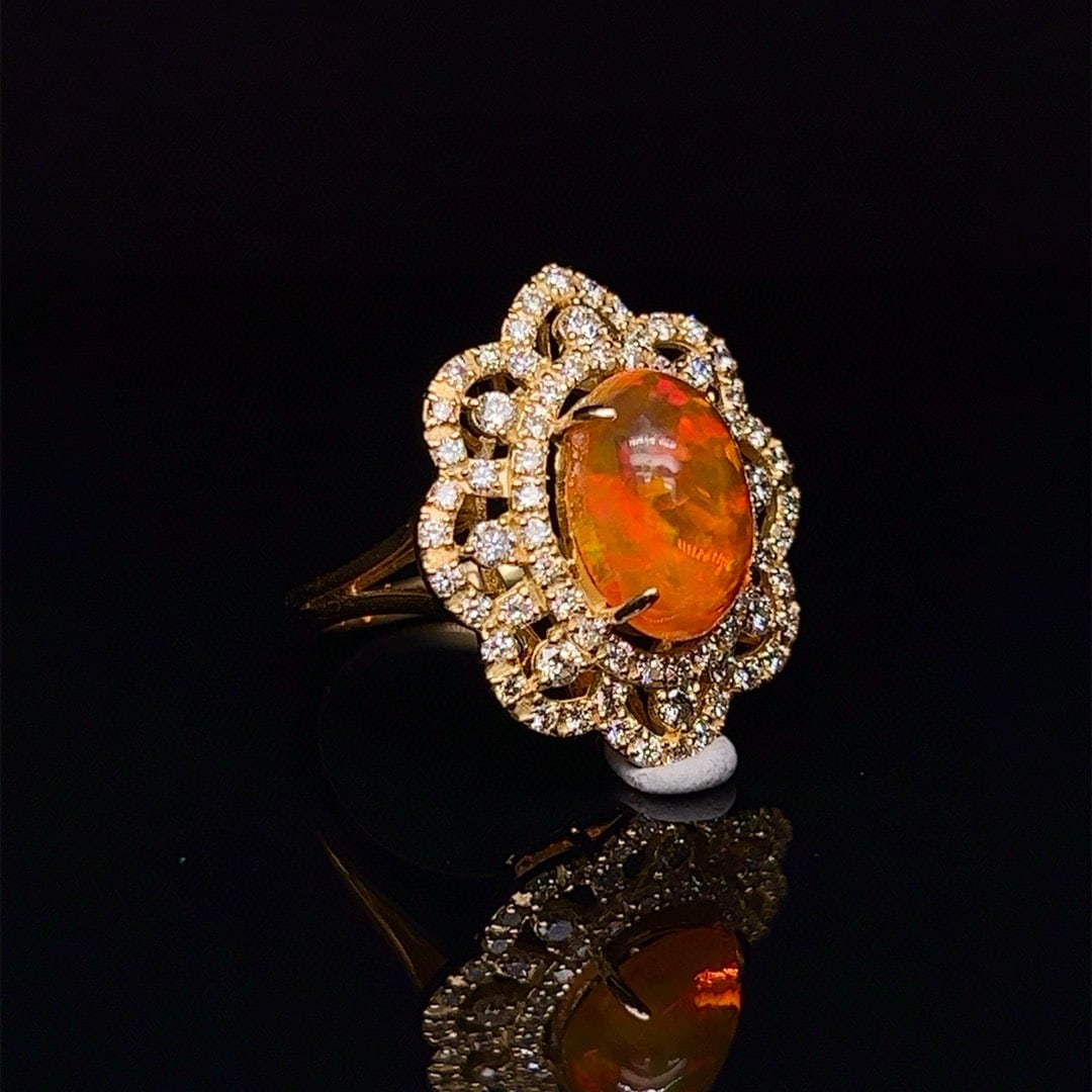 14k Gold 3.60 Ctw Natural Opal & Diamond Ring - 2