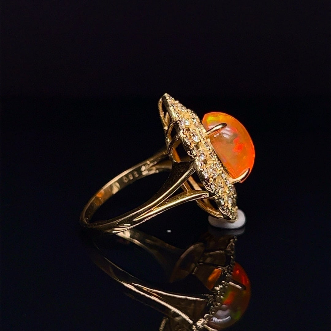 14k Gold 3.60 Ctw Natural Opal & Diamond Ring - 3