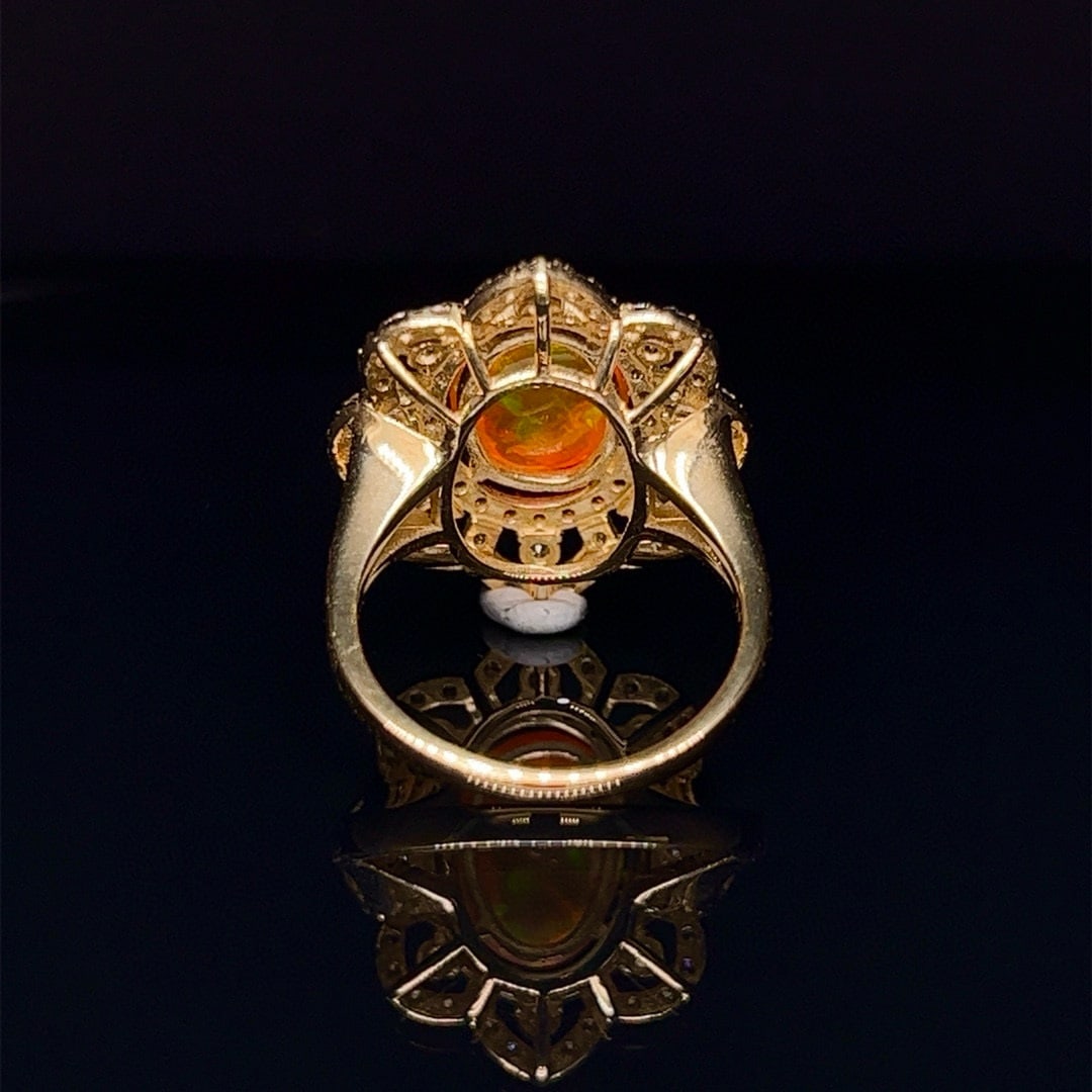 14k Gold 3.60 Ctw Natural Opal & Diamond Ring - 4