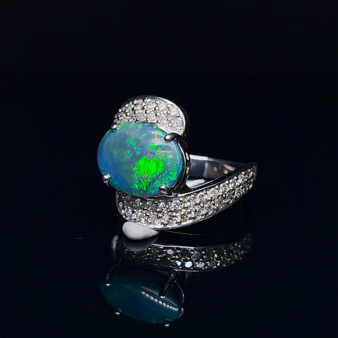 14k Gold 2.8 Ctw Natural Opal & Diamond Ring - 2