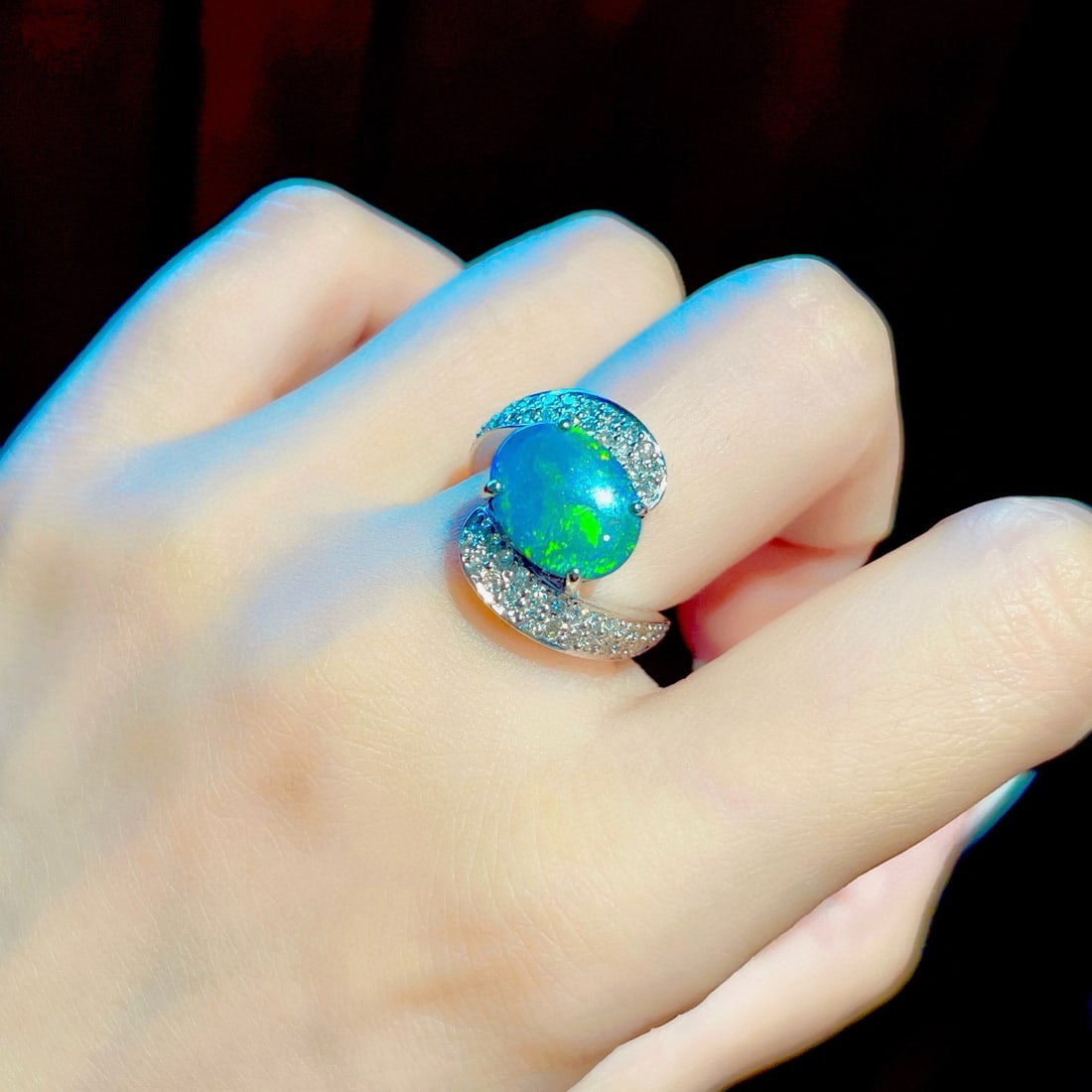 14k Gold 2.8 Ctw Natural Opal & Diamond Ring - 5