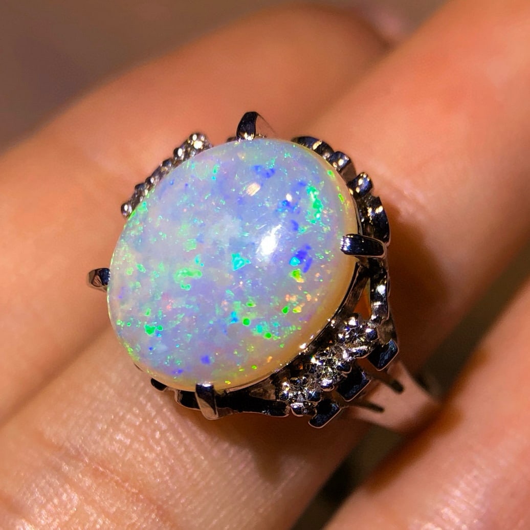 14k Gold 3.38 Ctw Natural Opal & Diamond Ring - 3