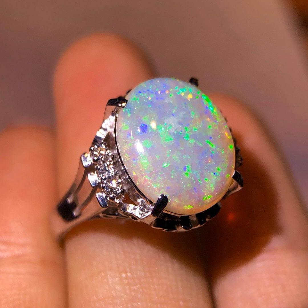 14k Gold 3.38 Ctw Natural Opal & Diamond Ring - 4