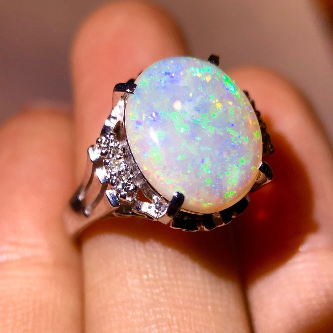 14k Gold 3.38 Ctw Natural Opal & Diamond Ring - 5