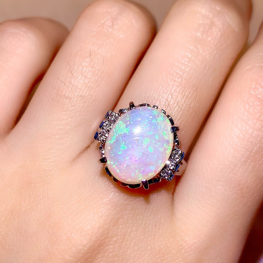 14k Gold 3.38 Ctw Natural Opal & Diamond Ring - 6