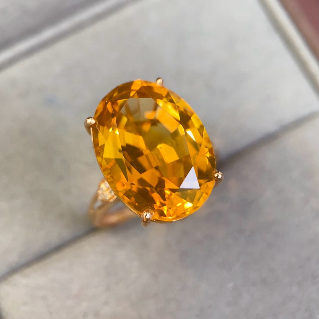 14k Gold 11.03 Ctw Natural Citrine & Diamond Ring - 2
