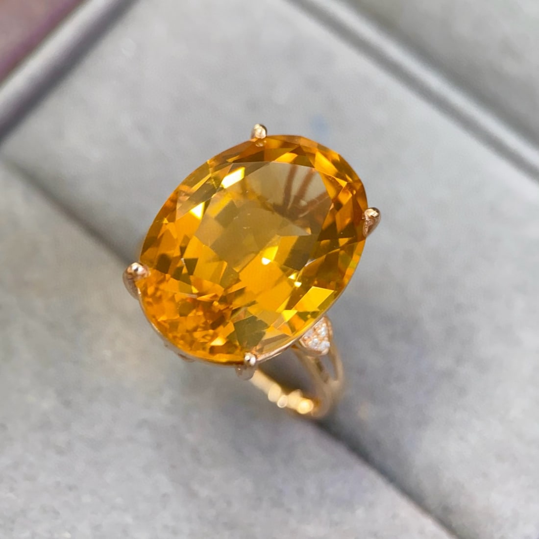 14k Gold 11.03 Ctw Natural Citrine & Diamond Ring - 3