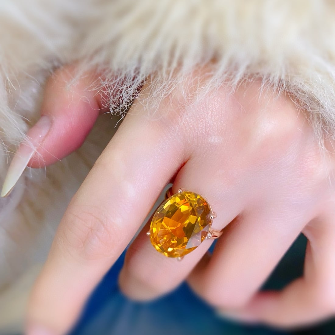 14k Gold 11.03 Ctw Natural Citrine & Diamond Ring - 4