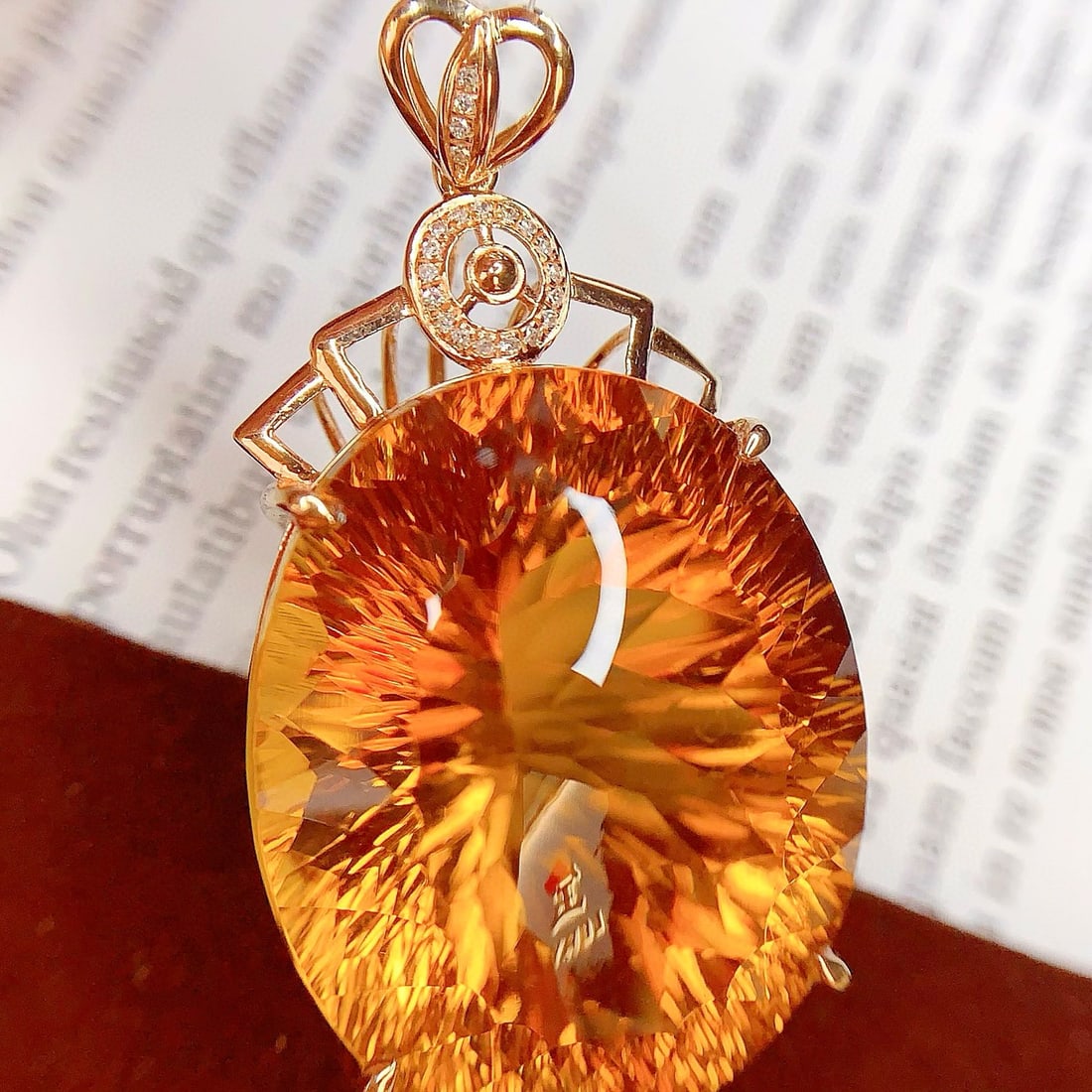 14k Gold 69.65 Ct Natural Citrine & Diamond Pendant( Without Chain ) - 2