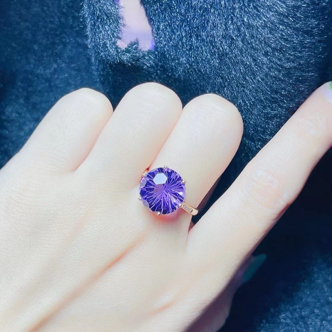 14k Gold 5.93 Ctw Natural Amethyst & Diamond Ring - 6