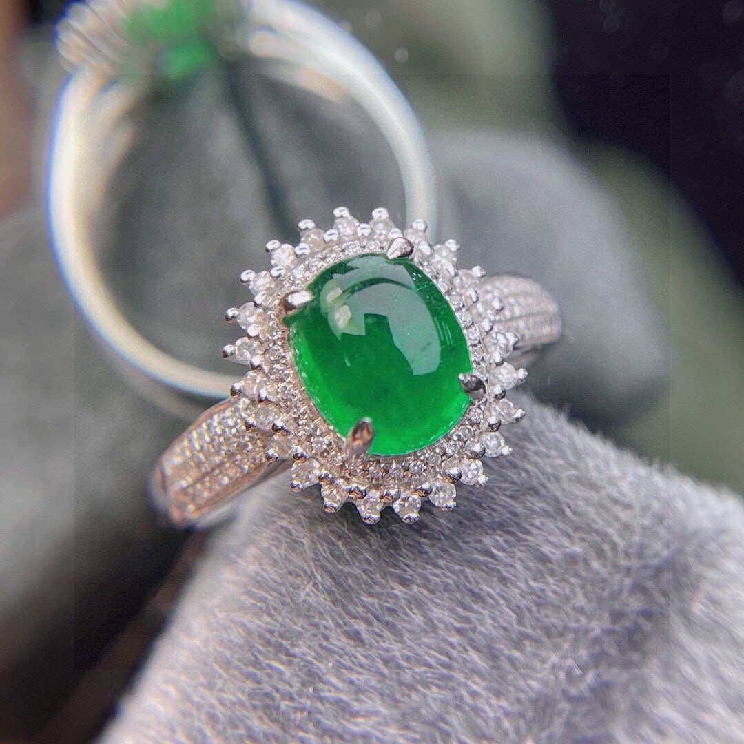 14k Gold 3.98 Ct Vivid Green Natural Emerald & Diamond Ring - 6
