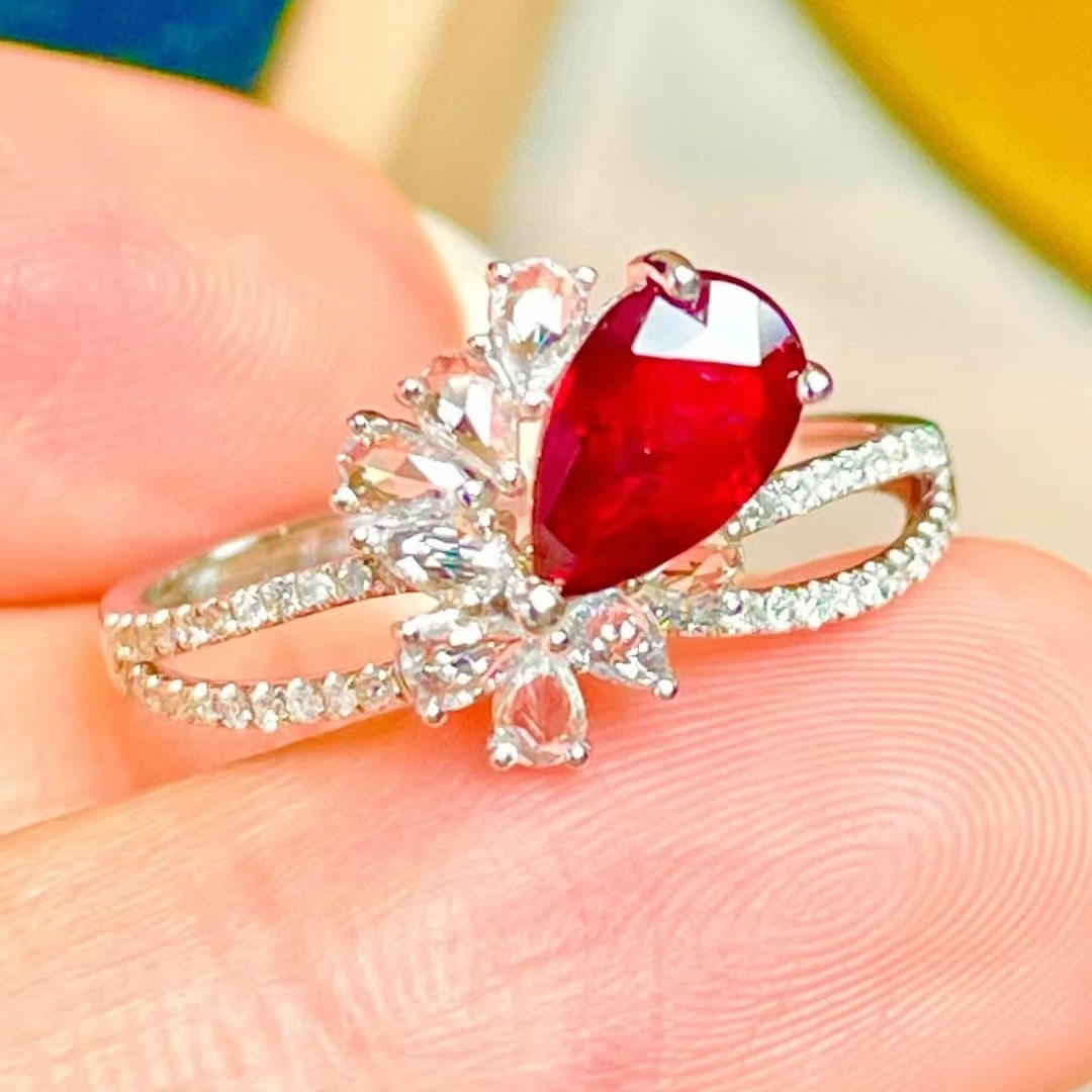 14k Gold 1 Ct Natural Ruby & Diamond & Sapphire Ring - 2