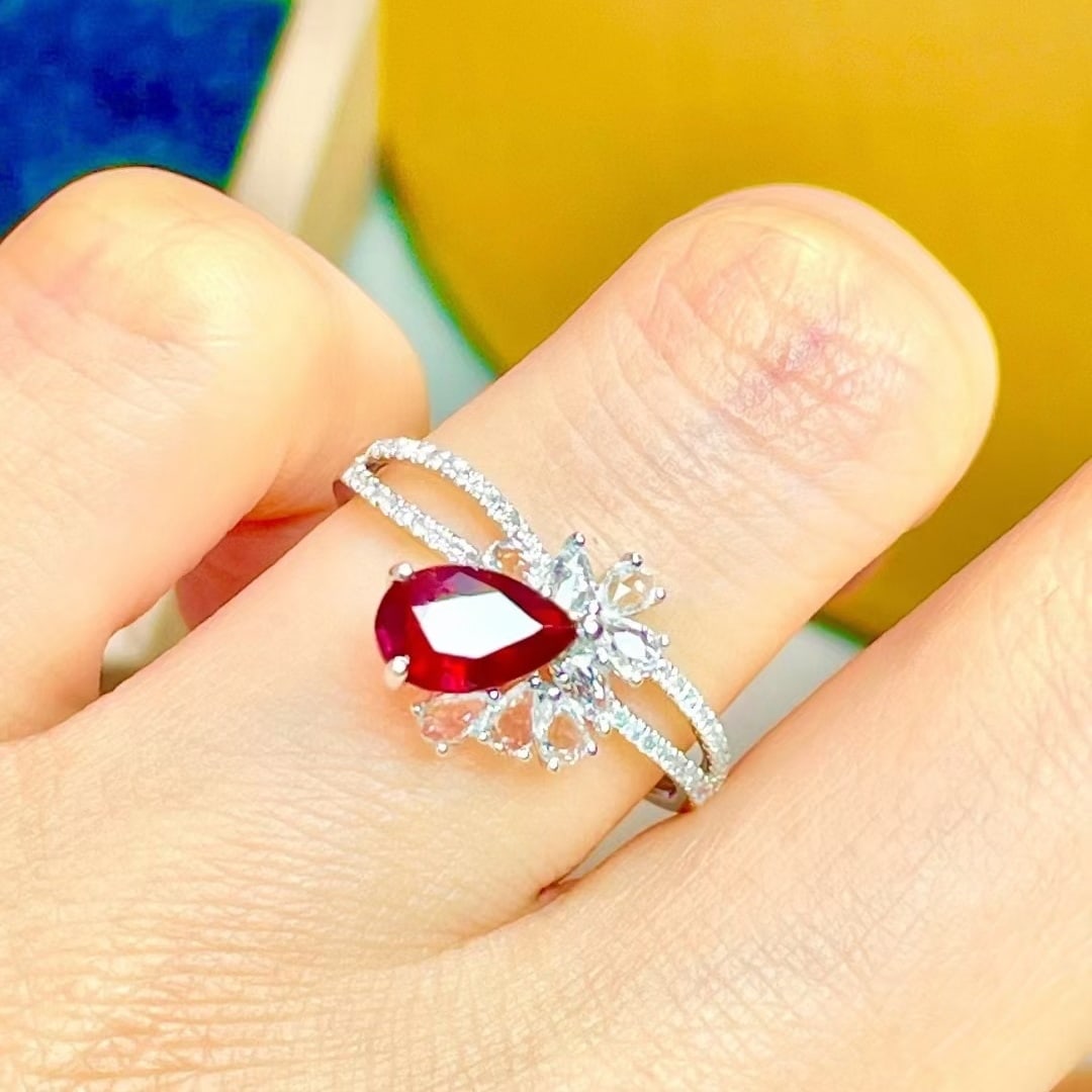 14k Gold 1 Ct Natural Ruby & Diamond & Sapphire Ring - 4