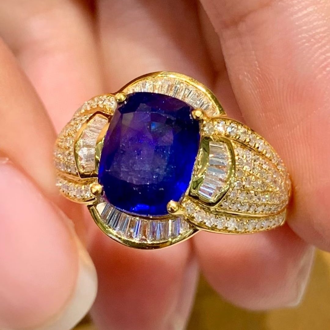 14k Gold 2.7 Ct Natural Sapphire & Diamond Ring - 2