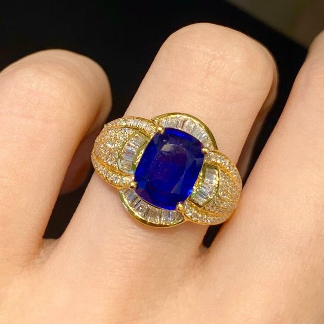 14k Gold 2.7 Ct Natural Sapphire & Diamond Ring - 5