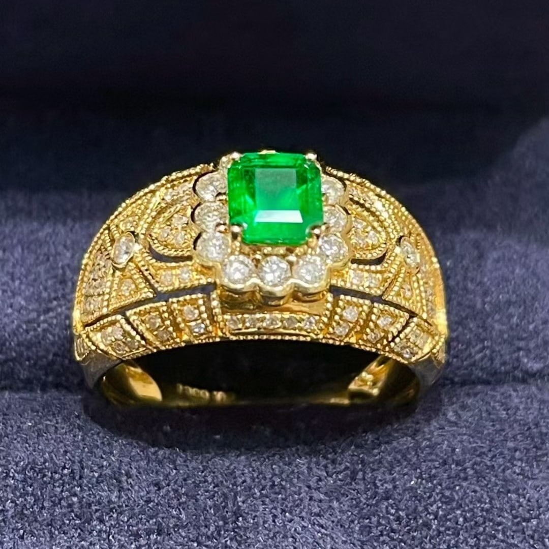 14k Gold 1.31 Ctw Vivid Green Natural Emerald & Diamond Ring - 6