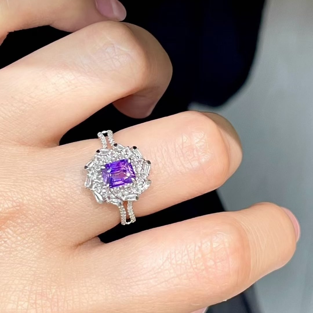 14k Gold 1 Ct Natural Sapphire & Diamond & Sapphire Ring - 2