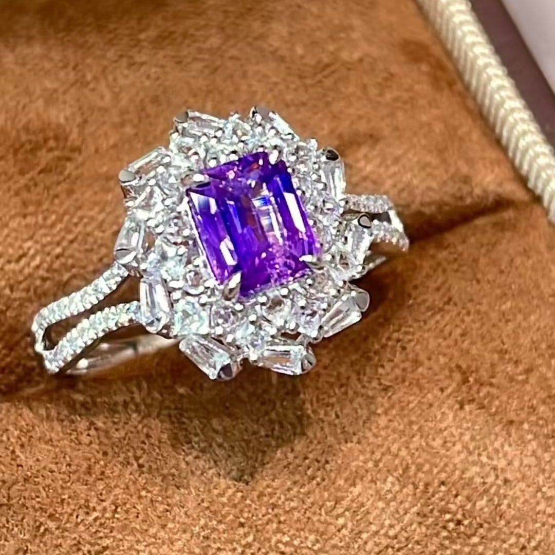 14k Gold 1 Ct Natural Sapphire & Diamond & Sapphire Ring - 3