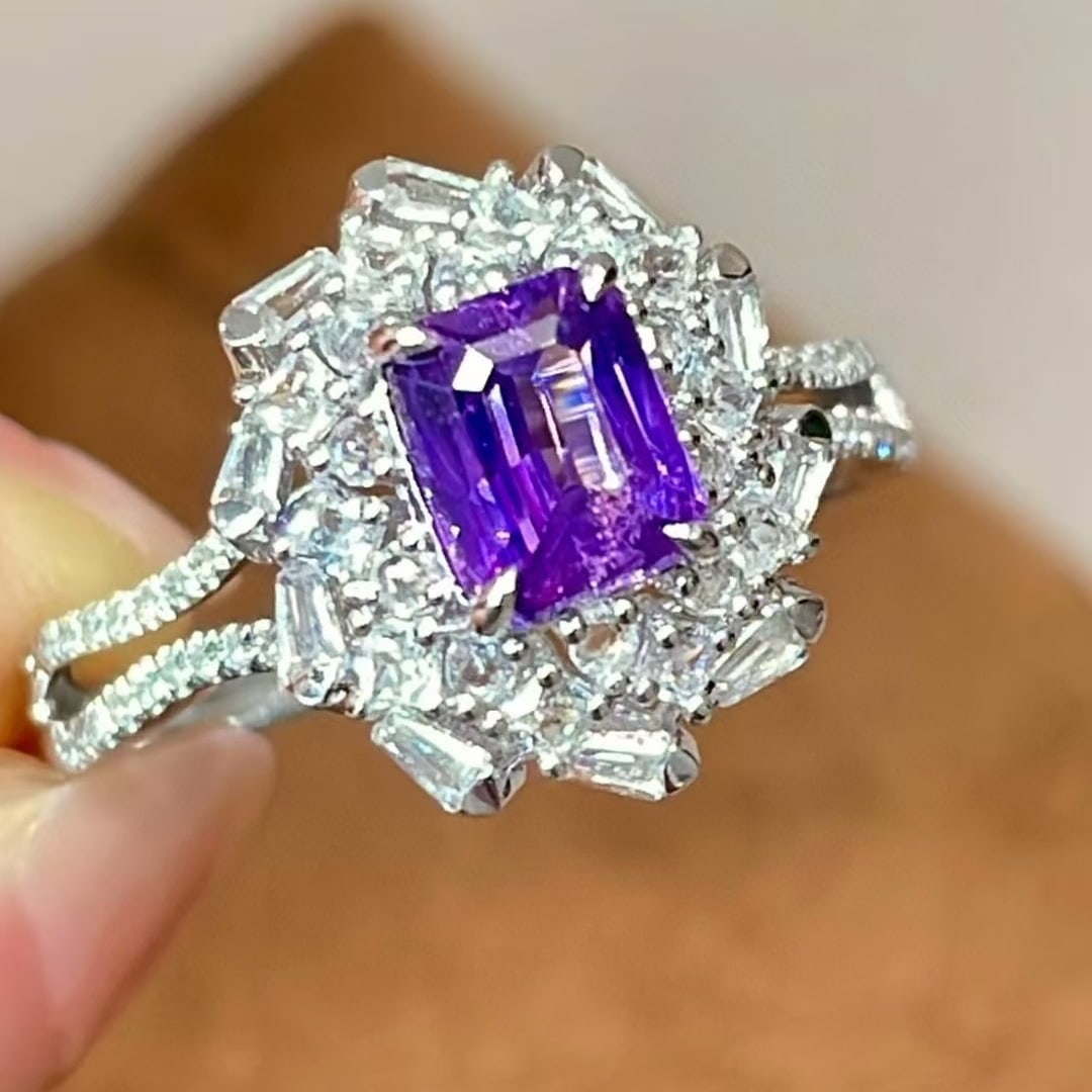 14k Gold 1 Ct Natural Sapphire & Diamond & Sapphire Ring - 4