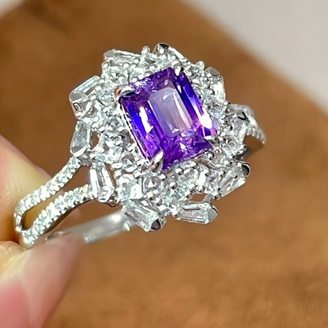 14k Gold 1 Ct Natural Sapphire & Diamond & Sapphire Ring - 5