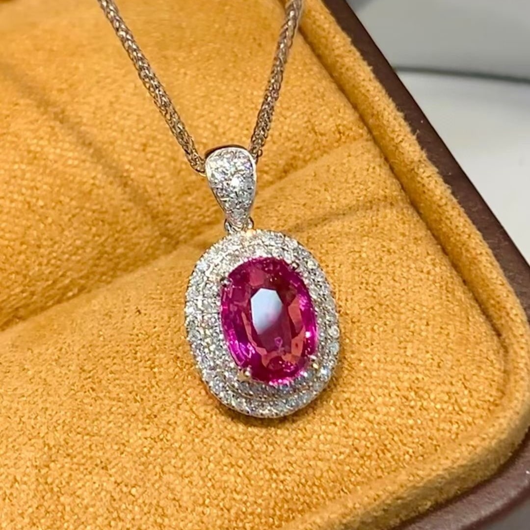 14k Gold 1.2 Ct Natural Ruby & Diamond Pendant( Without Chain ) - 2