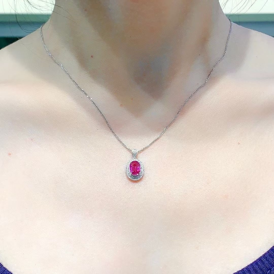 14k Gold 1.2 Ct Natural Ruby & Diamond Pendant( Without Chain ) - 5