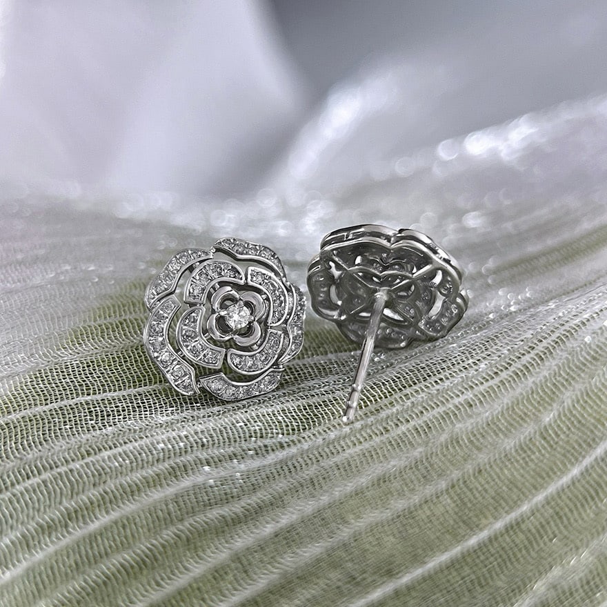 14k Gold 0.32 Ct Natural H Diamond & Flowers Earrings - 3