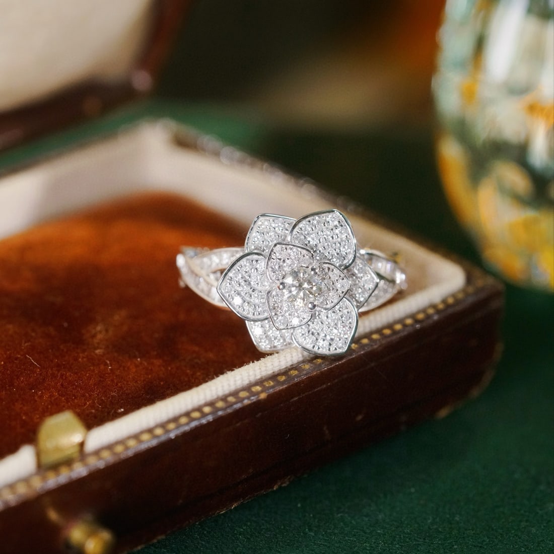 14k Gold 0.80 Ct Natural H Diamond & Flowers Ring - 5