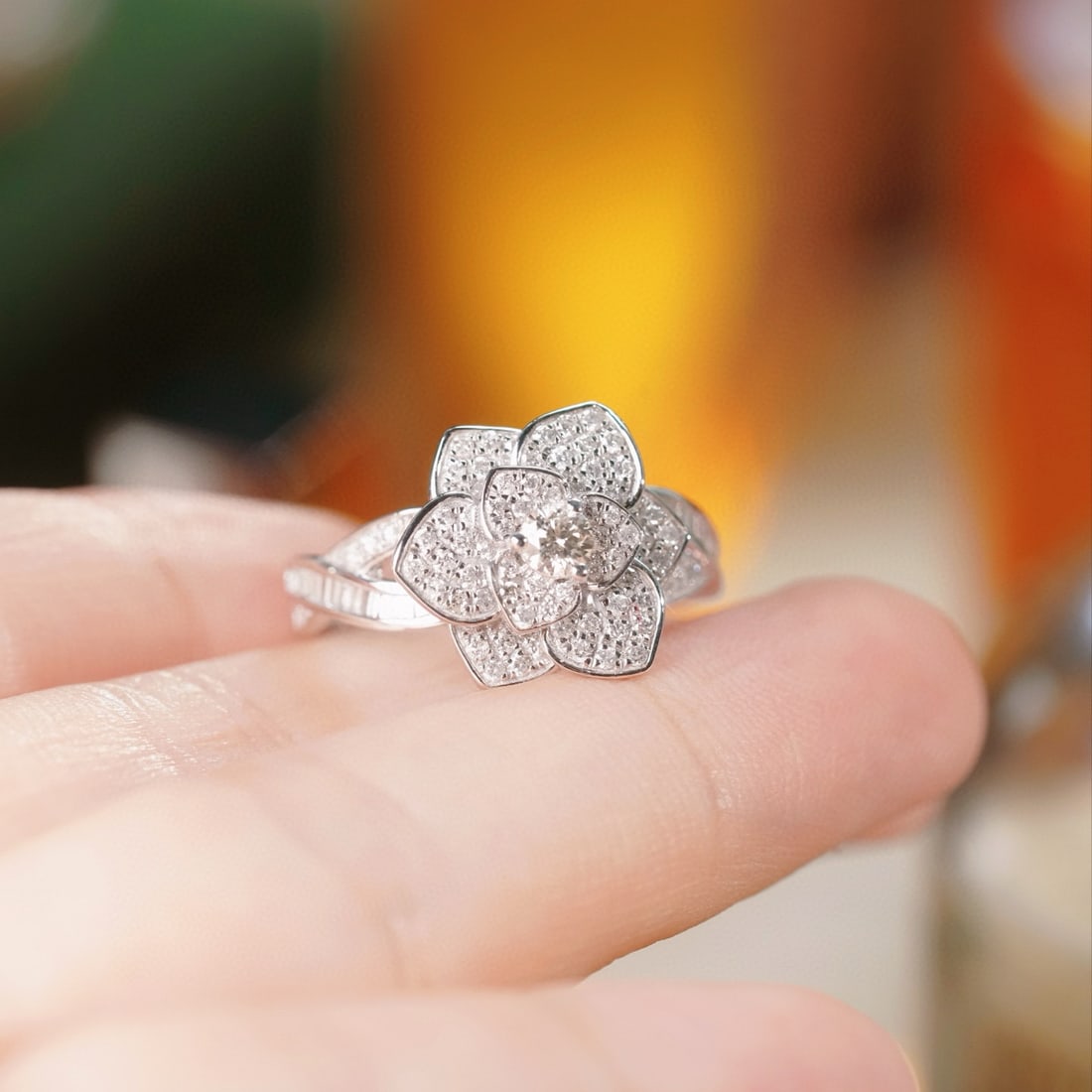 14k Gold 0.80 Ct Natural H Diamond & Flowers Ring - 6