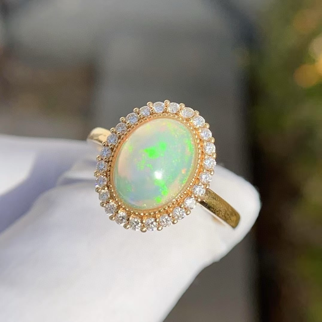 14k Gold 2 Ct Natural Opal & Diamond Ring - 2