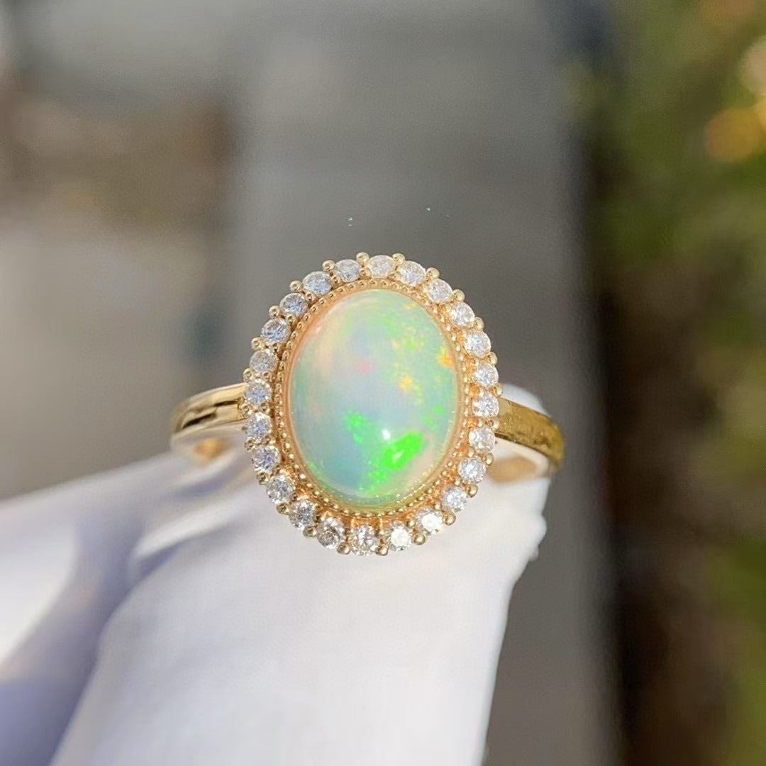 14k Gold 2 Ct Natural Opal & Diamond Ring - 3