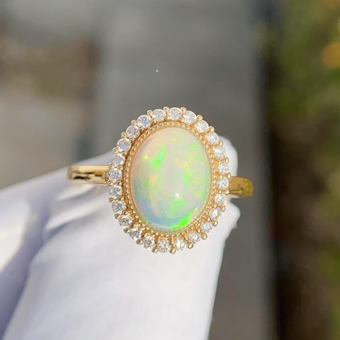 14k Gold 2 Ct Natural Opal & Diamond Ring - 5