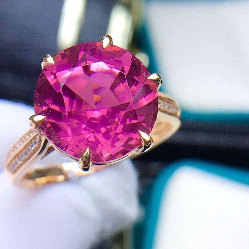 14k Gold 6.5 Ct Natural Tourmaline & Diamond Ring - 2