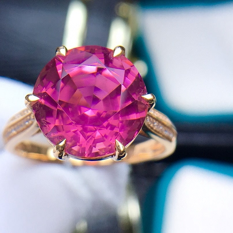 14k Gold 6.5 Ct Natural Tourmaline & Diamond Ring - 3