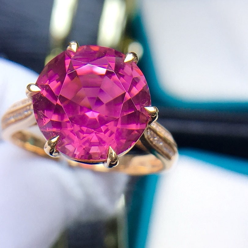 14k Gold 6.5 Ct Natural Tourmaline & Diamond Ring - 4