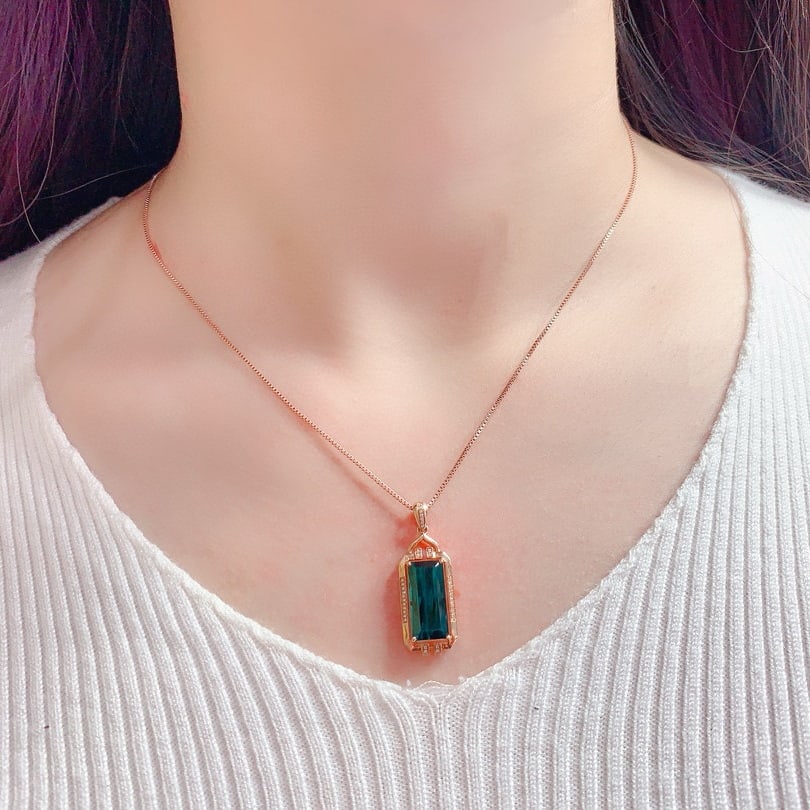 14k Gold 6.0 Ctw Natural Tourmaline & Diamond Pendant( Without Chain ) - 7