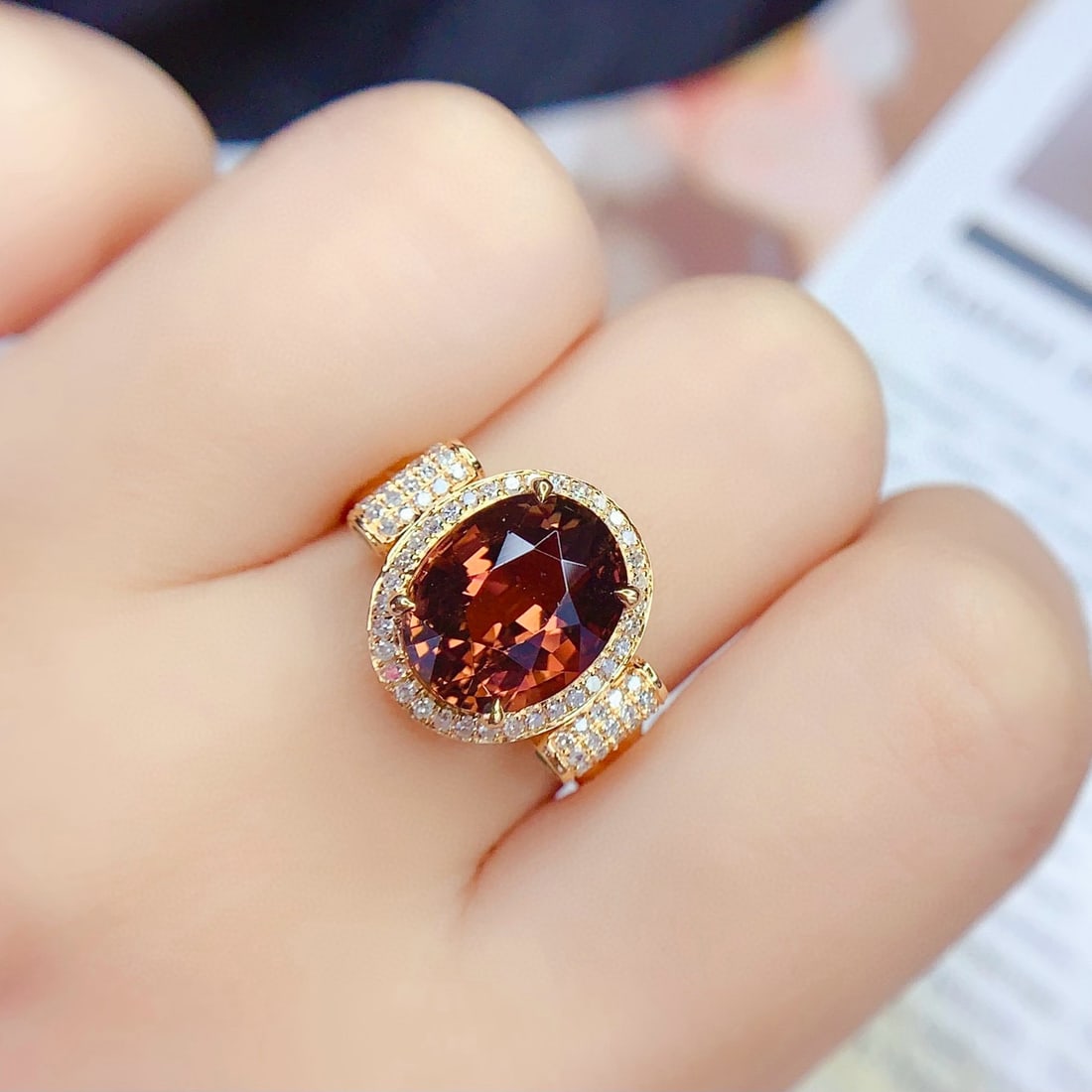 14k Gold 4.75 Ct Natural Tourmaline & Diamond Ring - 6