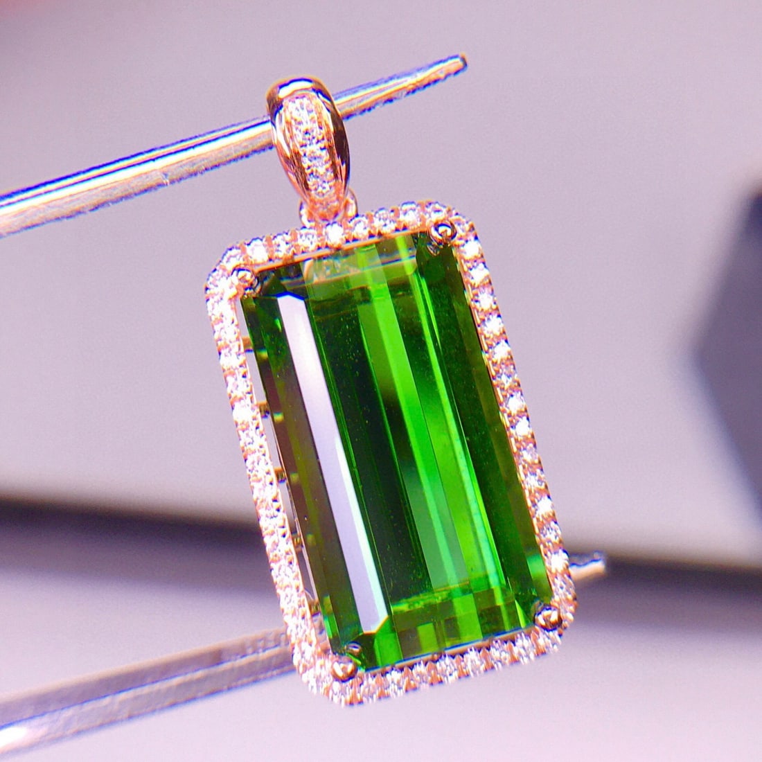14k Gold 7.2 Ct Natural Tourmaline & Diamond Pendant( Without Chain ) - 5
