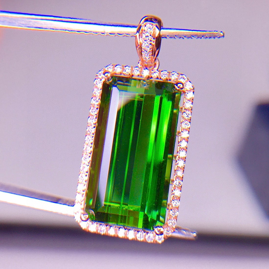 14k Gold 7.2 Ct Natural Tourmaline & Diamond Pendant( Without Chain ) - 6