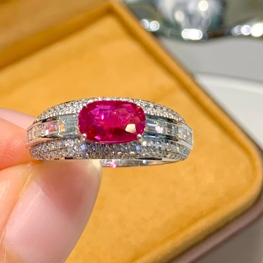 14k Gold 1.2 Ct Natural Ruby & Diamond Ring: Ref:231048420 // gold content:14k gold // ring size:7. 25us // // main gemstone:ruby // shape:cushion // carat weight:1. 2ct // color:red // treatment:natural // // adjacent gemstone 2 : diamond //