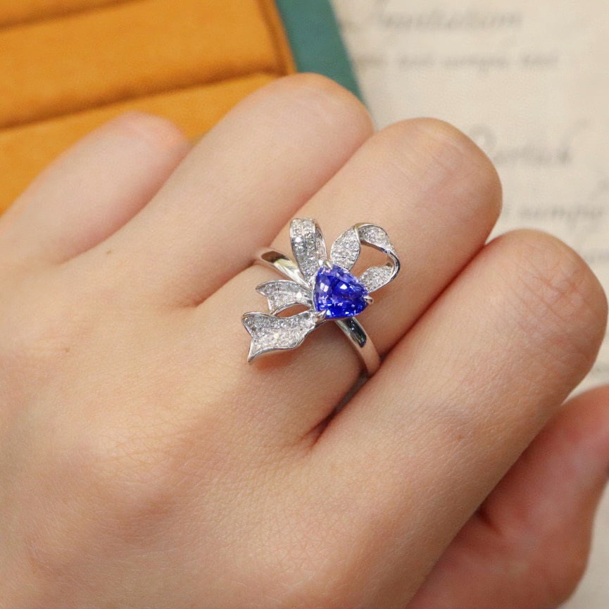 14k Gold 1.49 Ctw Natural Sapphire & Diamond Ring - 5