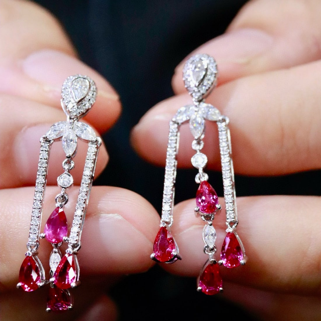14k Gold 2.26 Ctw Natural Ruby & Diamond Earrings - 2