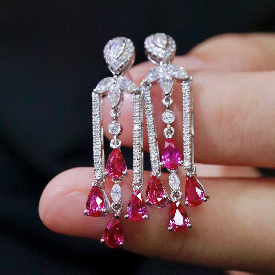 14k Gold 2.26 Ctw Natural Ruby & Diamond Earrings - 4