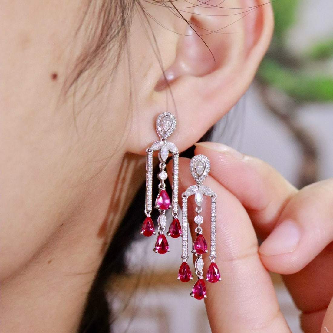 14k Gold 2.26 Ctw Natural Ruby & Diamond Earrings - 5